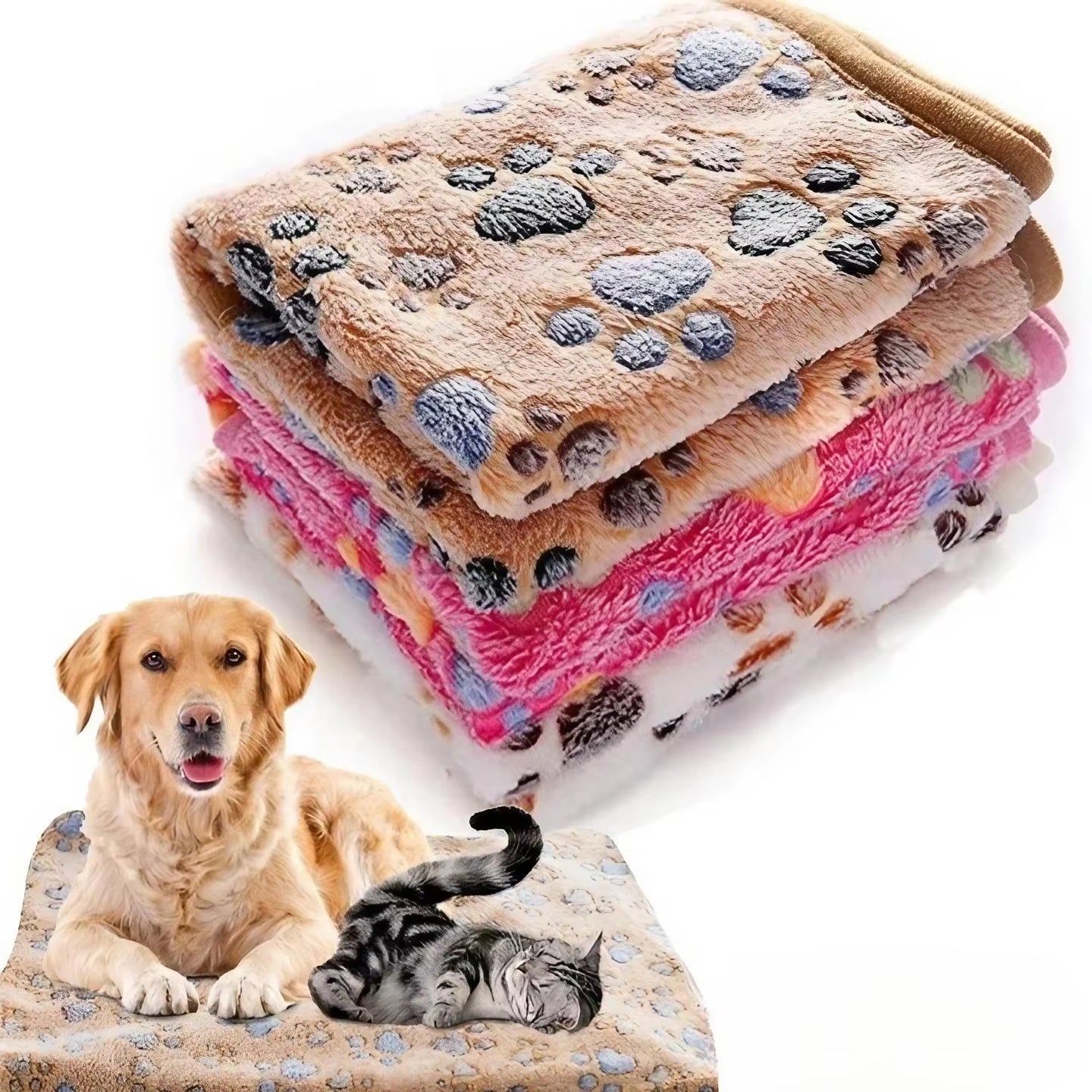 Premium Plush Pet Blanket with Adorable Cartoon Design - Cozy and Warm Mat for Cats and Dogs